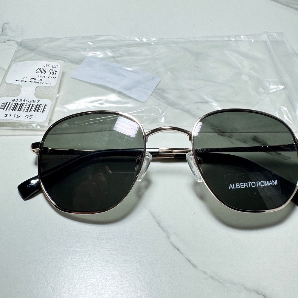 MSRP 119 Alberto Romani Suns ARS 9002 YG Gold Geometric Round Sunglasses Green
